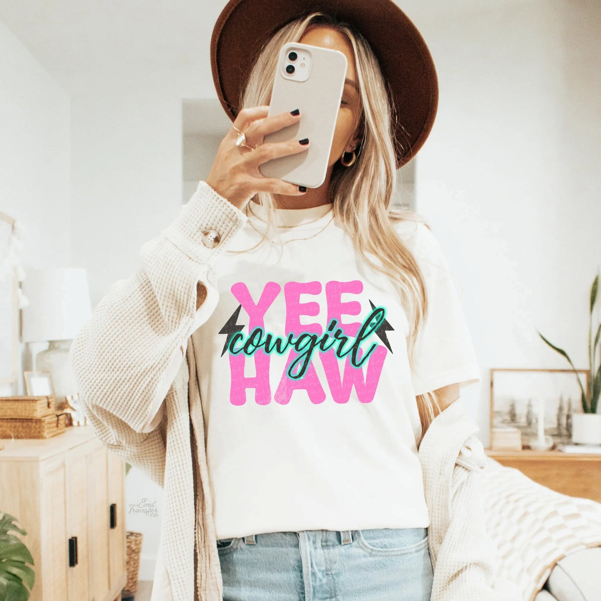 Yee Haw Cowgirl printed garment design mockup