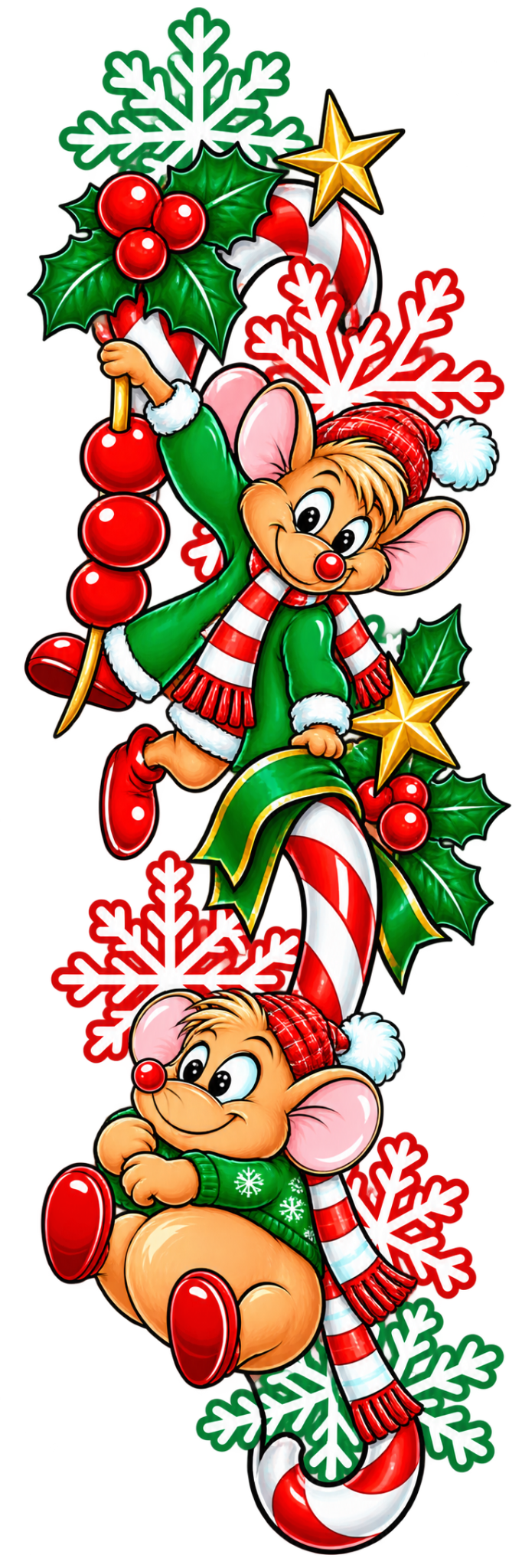 Matching Christmas mice and candy cane sleeve DTF transfer - sleeve print sold separately