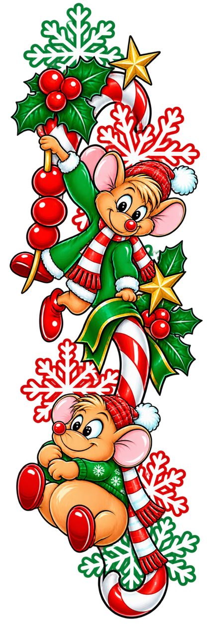 Matching Christmas mice and candy cane sleeve DTF transfer - sleeve print sold separately