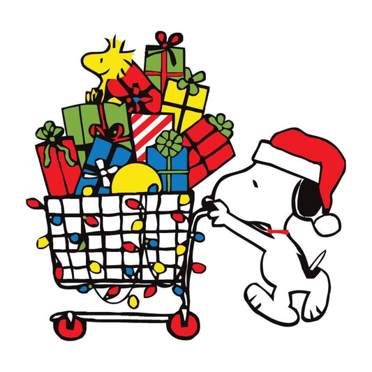 Snoopy and Woodstock Christmas Shopping Cart DTF transfer design preview