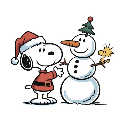 Snoopy and Woodstock Christmas Snowman DTF transfer design preview