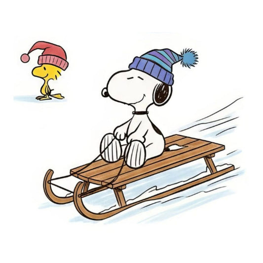 Snoopy and Woodstock Winter Sled Ride DTF transfer design preview