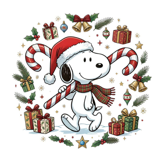 Snoopy Candy Cane Christmas Celebration DTF transfer design preview