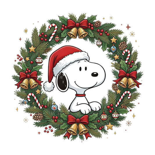Snoopy Christmas Wreath and Bells DTF transfer design preview