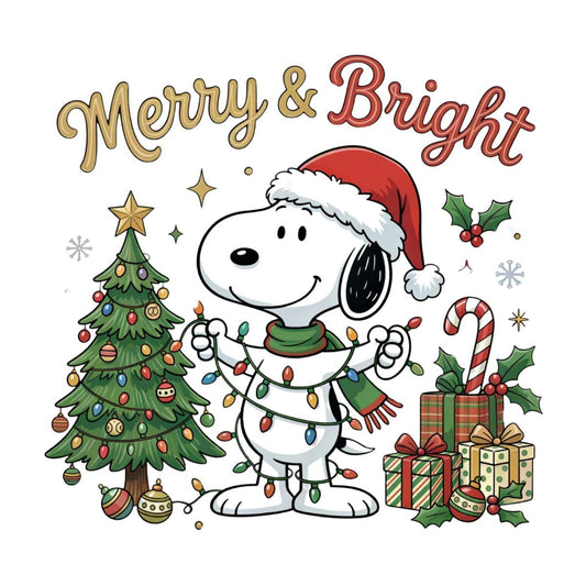 Snoopy Merry and Bright Christmas Lights DTF transfer design preview