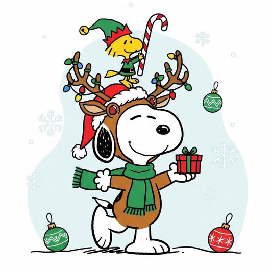 Snoopy Reindeer Antlers and Woodstock Elf DTF transfer design preview