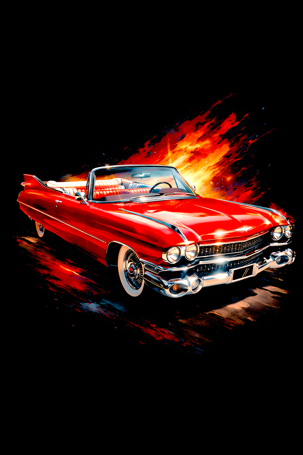 1959 Cadillac Series 62 Convertible classic car halftone DTF transfer artwork on a black background