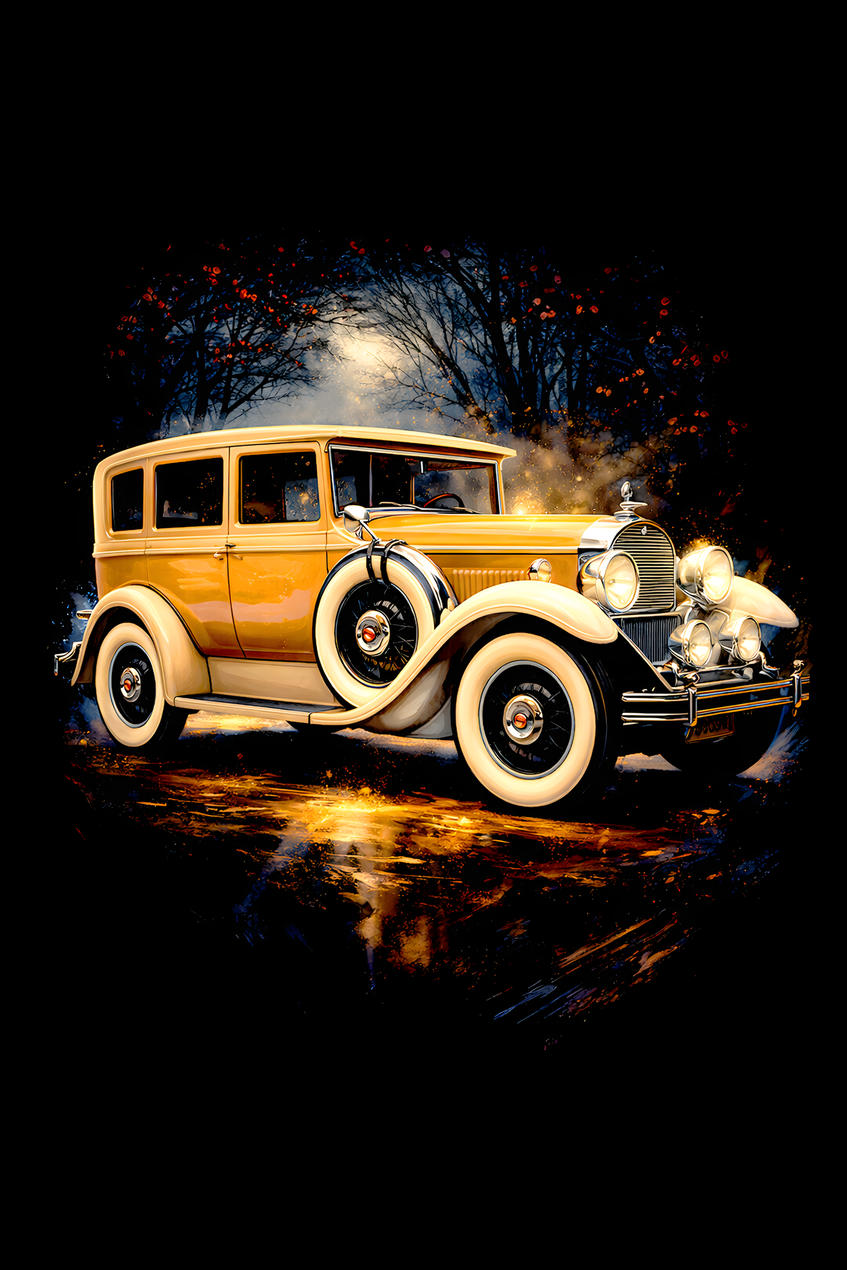 1930s Packard Standard Eight Sedan classic car halftone DTF transfer artwork on a black background
