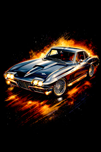 1967 Chevrolet Corvette Sting Ray classic car halftone DTF transfer artwork on a black background