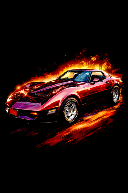 1980–1982 Chevrolet Corvette C3 classic car halftone DTF transfer artwork on a black background
