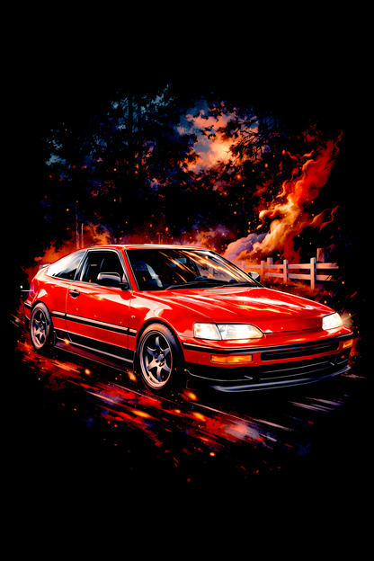 1988–1991 Honda CR-X classic car halftone DTF transfer artwork on a black background