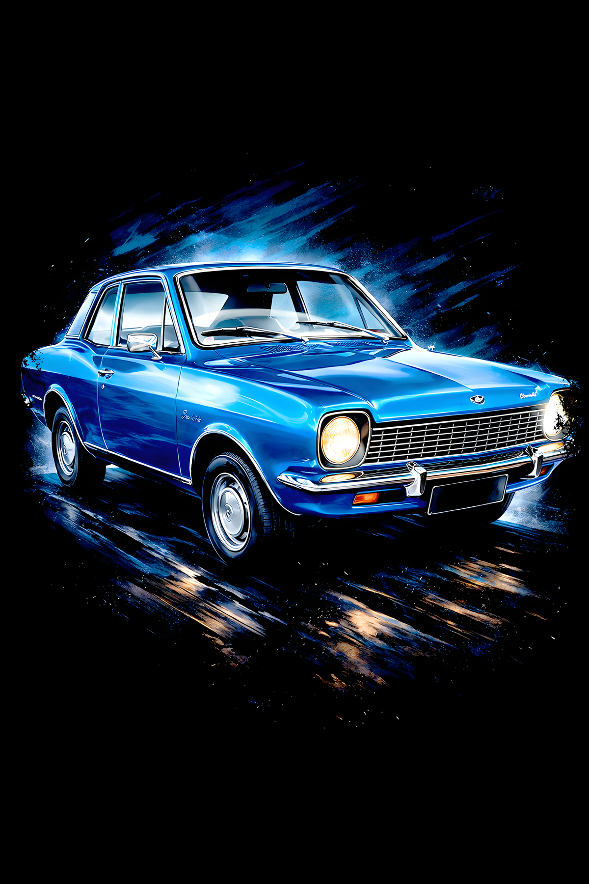 1975 Ford Corcel I classic car halftone DTF transfer artwork on a black background