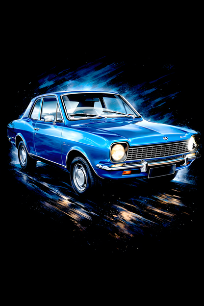 1975 Ford Corcel I classic car halftone DTF transfer artwork on a black background