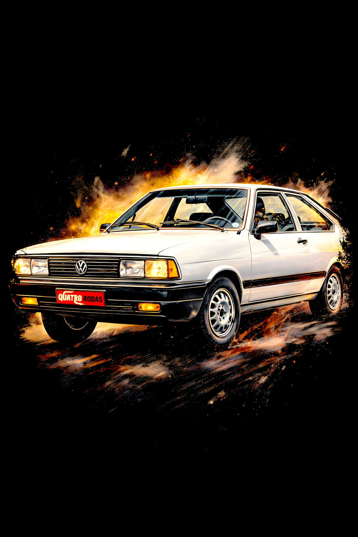 1988 Volkswagen Passat GTS Pointer classic car halftone DTF transfer artwork on a black background