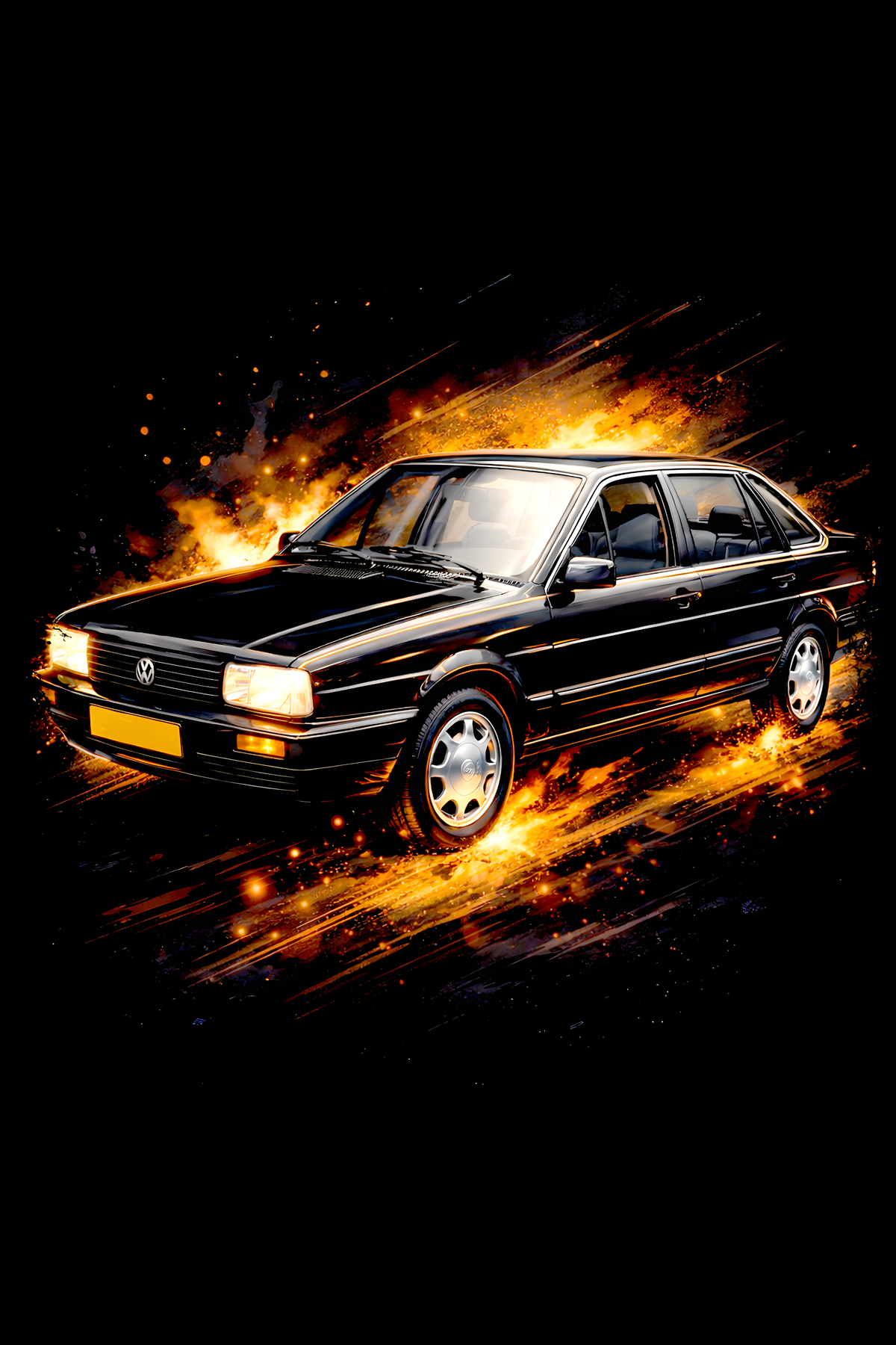 1989 Volkswagen Santana Evidence classic car halftone DTF transfer artwork on a black background