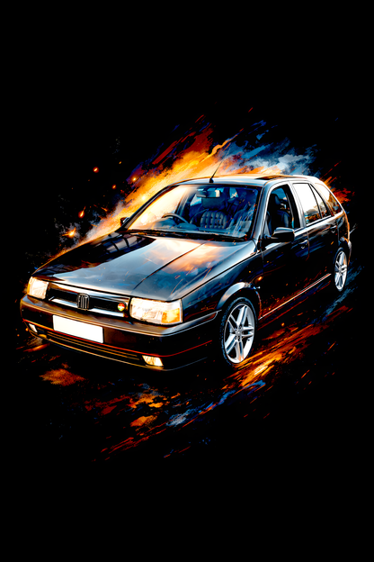 1988–1995 Fiat Tipo classic car halftone DTF transfer artwork on a black background