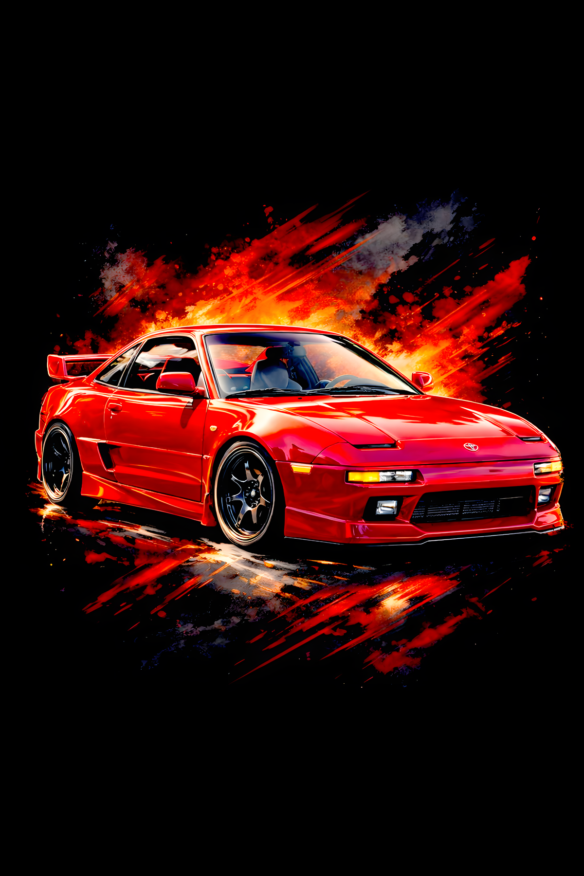 1990s Toyota MR2 (SW20) classic car halftone DTF transfer artwork on a black background