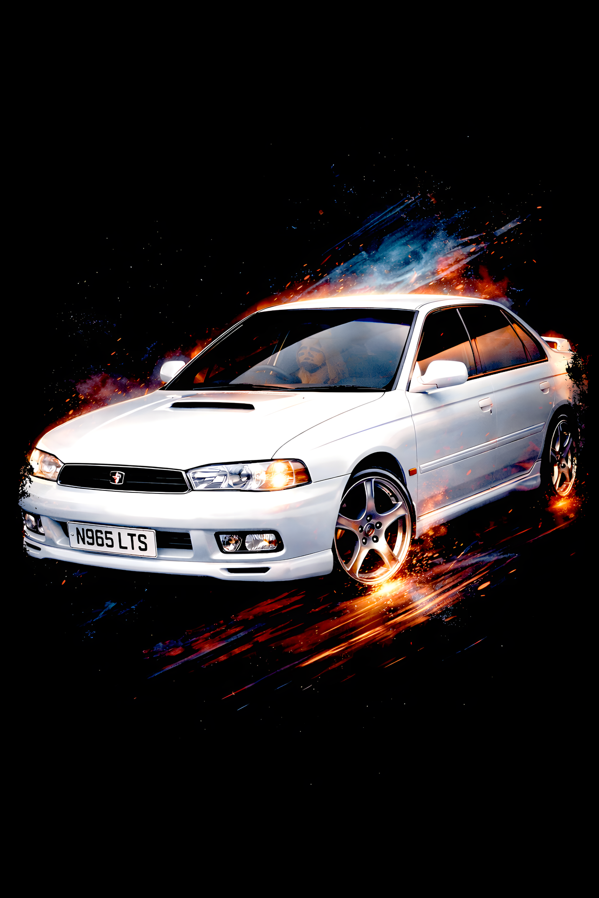 1994–1998 Subaru Legacy GT classic car halftone DTF transfer artwork on a black background