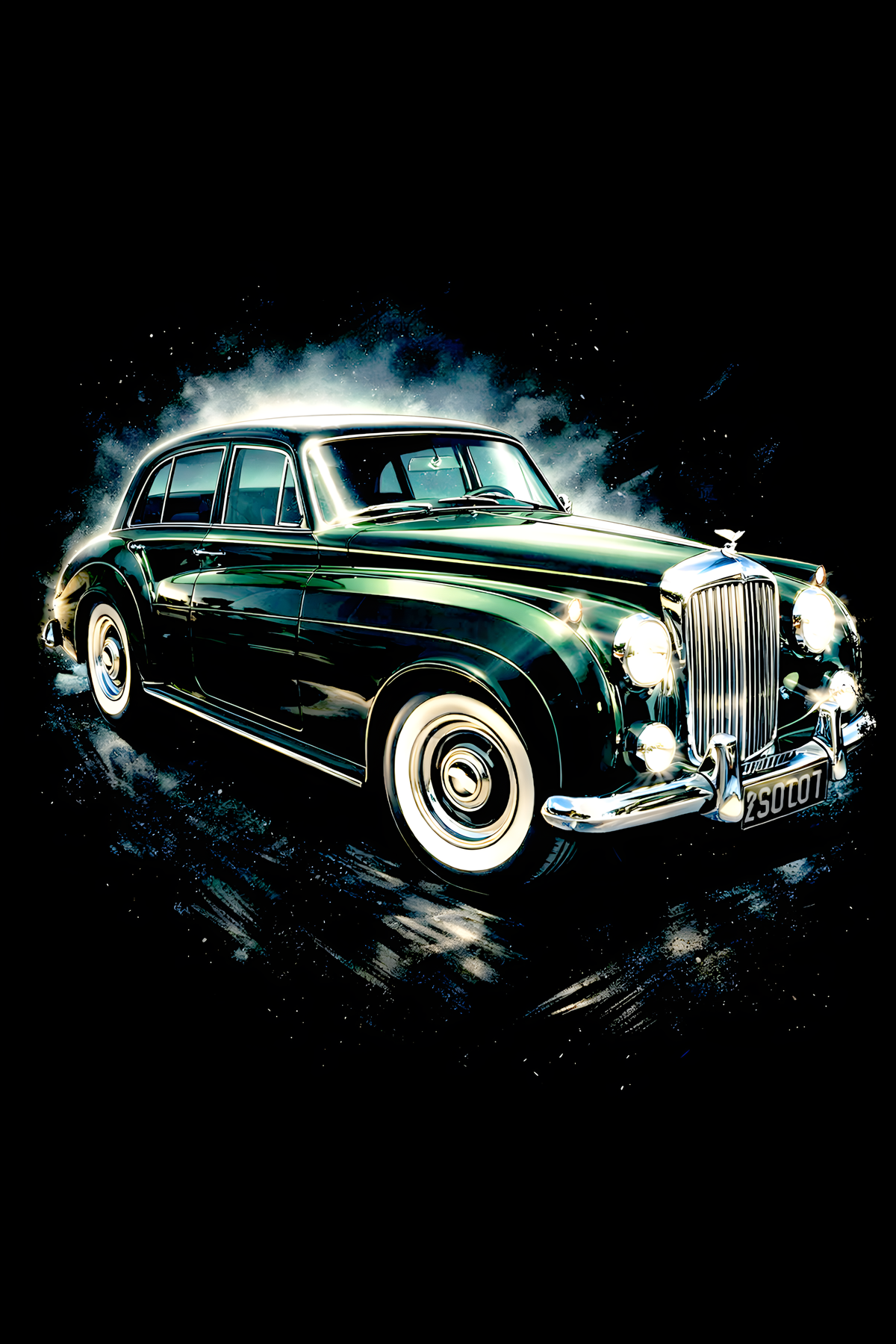 1955–1962 Bentley S1/S2 classic car halftone DTF transfer artwork on a black background
