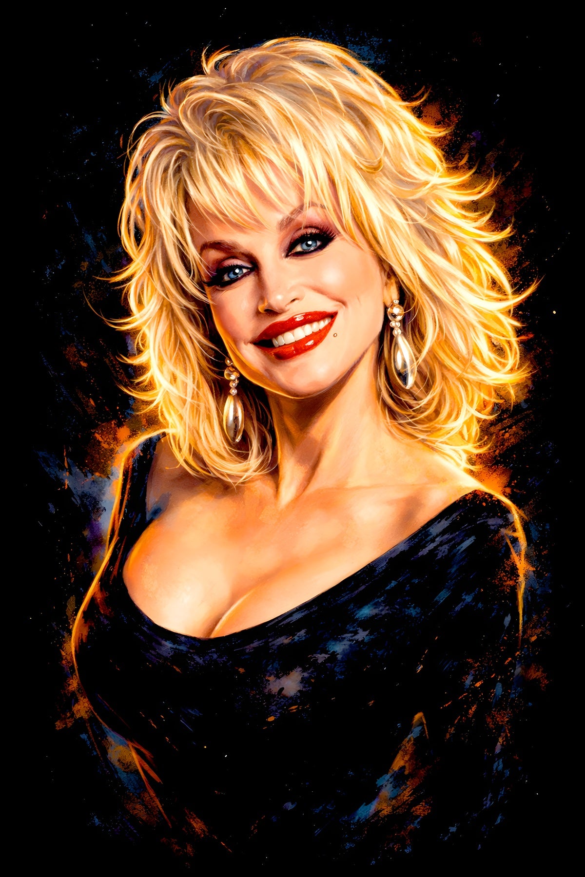 Dolly P. halftone DTF transfer artwork on a black background