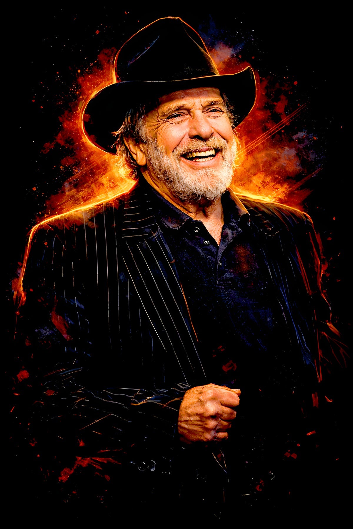 Merle H. halftone DTF transfer artwork on a black background