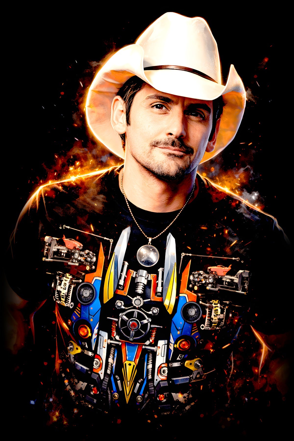 Brad P. halftone DTF transfer artwork on a black background