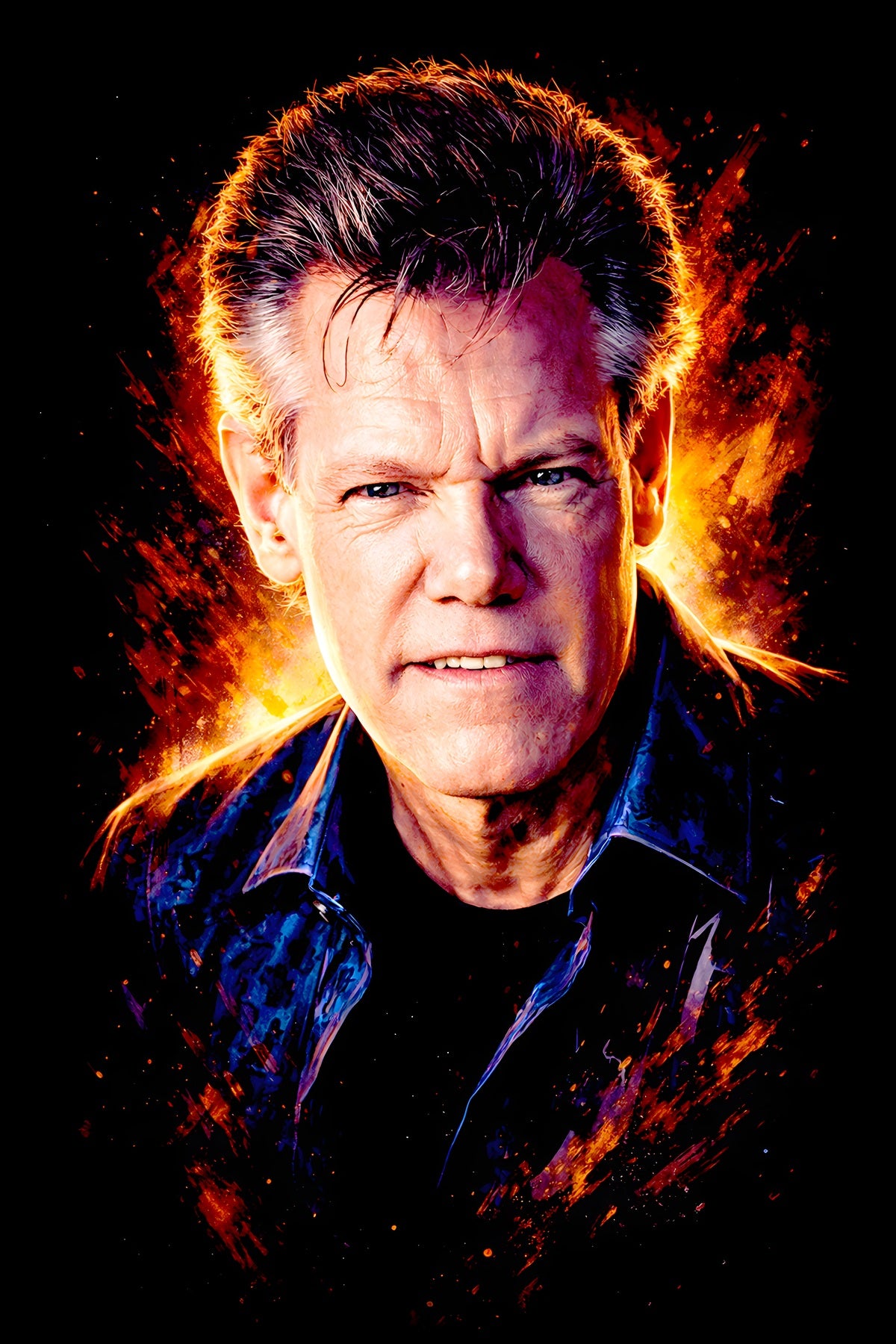 Randy T. halftone DTF transfer artwork on a black background