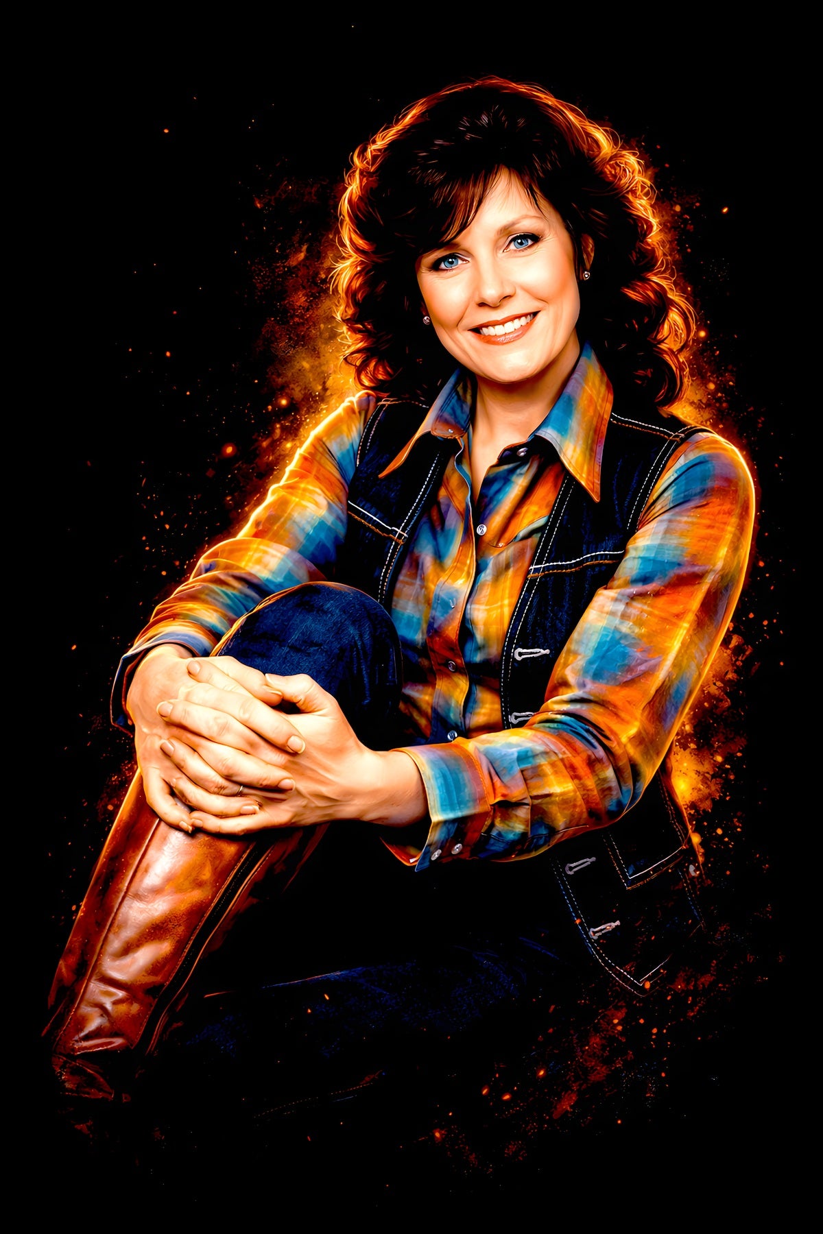 Loretta L. halftone DTF transfer artwork on a black background