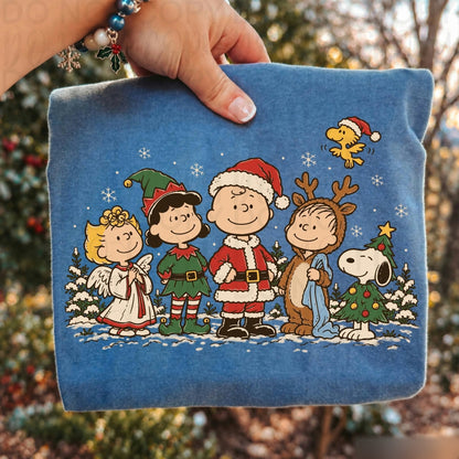 Peanuts Christmas Caroling Cartoon Friends printed garment design preview
