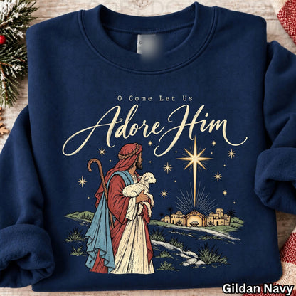 Come Let Us Adore Him Nativity Scene printed garment design preview