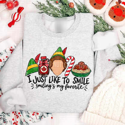 I Just Like to Smile Smiling Is My Favorite Christmas Elf printed garment design preview