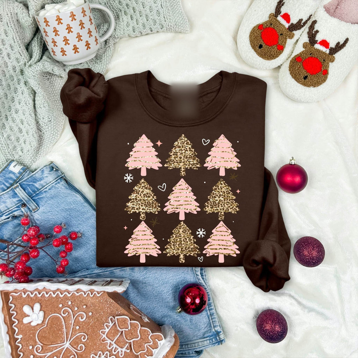 Pink Gold Christmas Tree Trio Minimalist printed garment design preview
