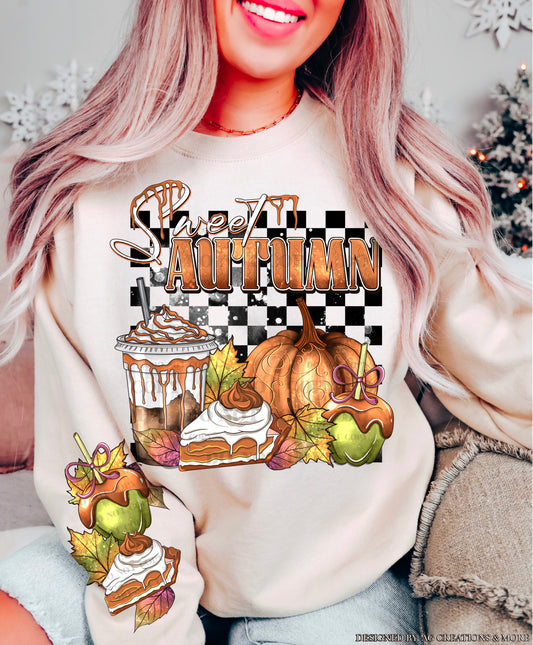 Sweet Autumn – Pumpkin, Coffee and Caramel Apples DTF transfer shown on a garment