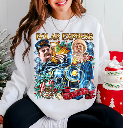 Polar Expresss – Gold Title and Christmas Train – Design 24 DTF transfer shown on a garment