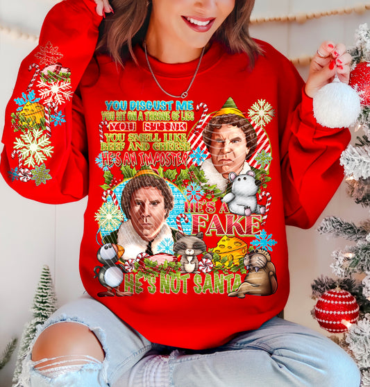 Elff Christmas – You Stink Character Collage – Design 36 DTF transfer shown on a garment; sleeve transfer sold separately