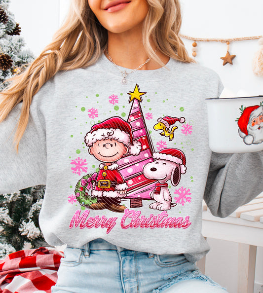 Peanutts Merry Christmas – Pink Tree – Design 37 DTF transfer shown on a garment