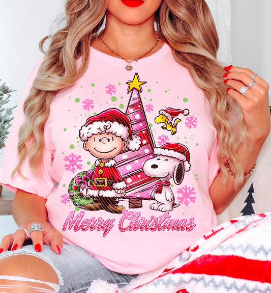 Peanutts Merry Christmas – Pink Tree – Design 38 DTF transfer shown on a garment