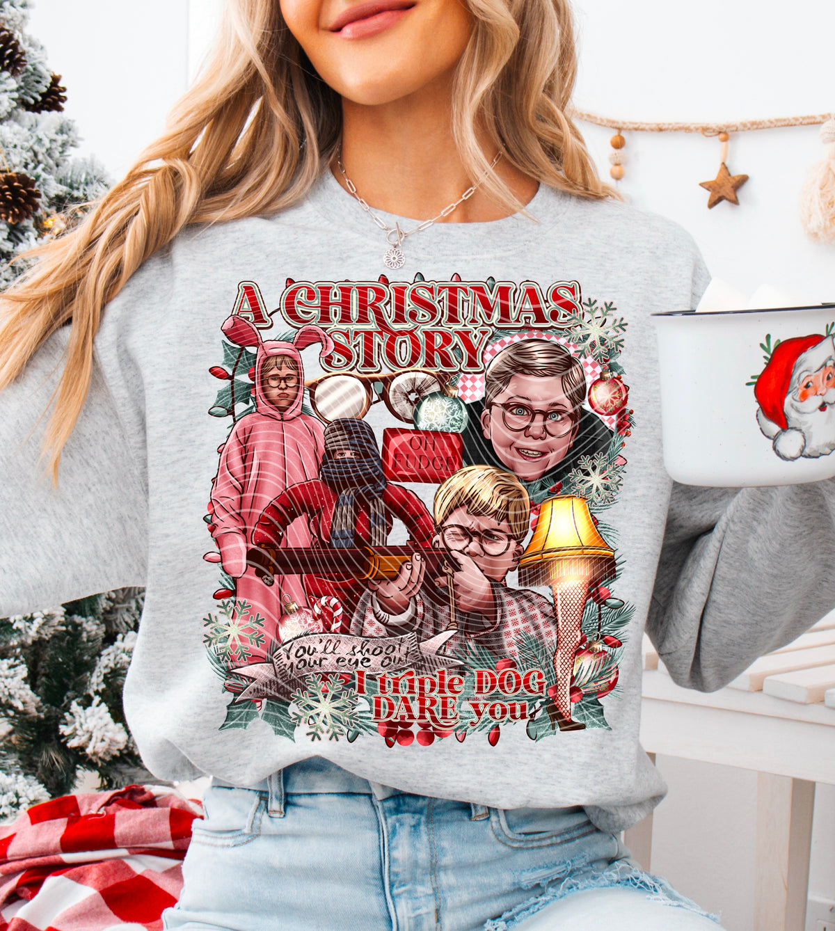 A Christmas Storyy – Plaid Holiday Collage – Design 46 DTF transfer shown on a garment