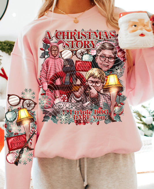 A Christmas Storyy – Plaid Holiday Collage – Design 48 DTF transfer shown on a garment; sleeve transfer sold separately