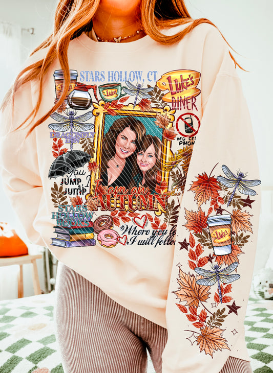 Gilmoree Girls – Luke's Diner Autumn Collage – Design 57 DTF transfer shown on a garment; sleeve transfer sold separately