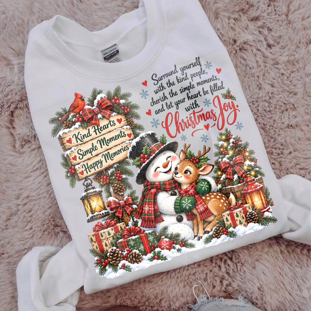 Christmas Joy – Snowman and Reindeer printed garment design preview
