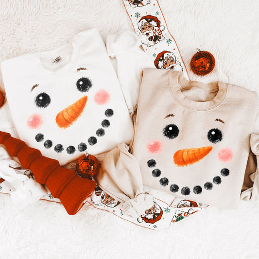 Cute Snowman Face – Stitched-Look Christmas printed garment design preview