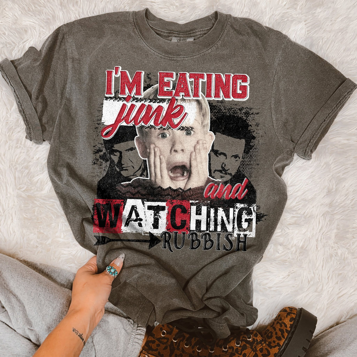 I'm Eating Junk and Watching Rubbish – Christmas Movie printed garment design preview