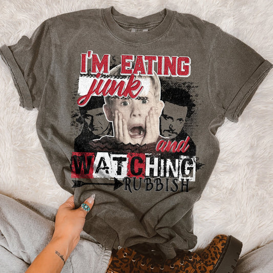 I'm Eating Junk and Watching Rubbish – Christmas Movie printed garment design preview