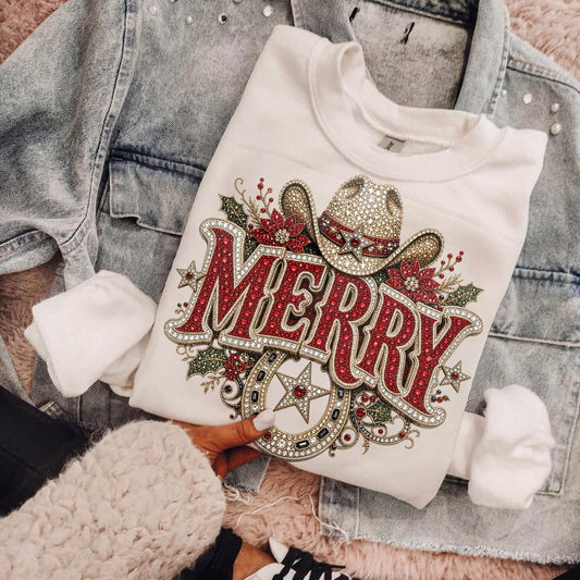 Merry Western Christmas – Cowboy Hat and Horseshoe printed garment design preview