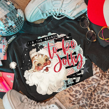 Tis the Season to Be Jolly – Retro Santa printed garment design preview