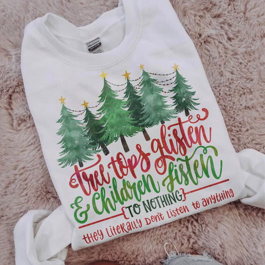 Tree Tops Glisten and Children Listen to Nothing printed garment design preview