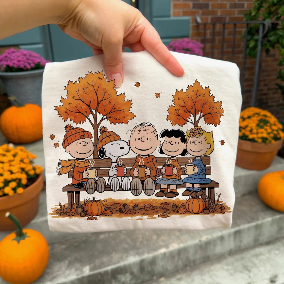 Autumn Pumpkin Patch Thanksgiving Cartoon Friends – DTF transfer artwork shown on sample mockup