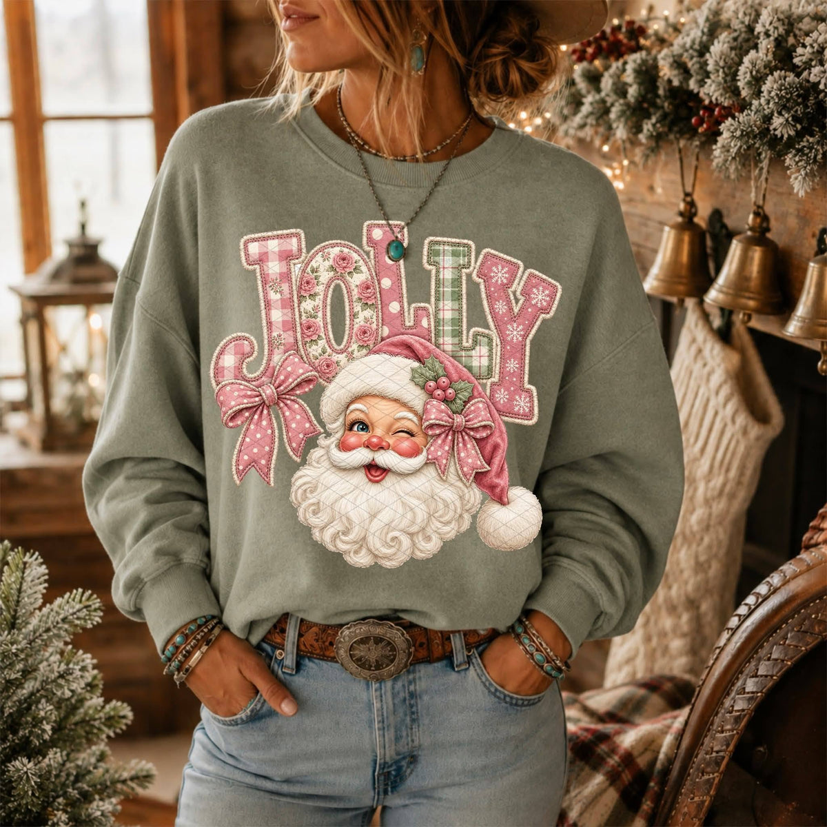 Jolly Pink Christmas Santa Vintage printed garment design preview