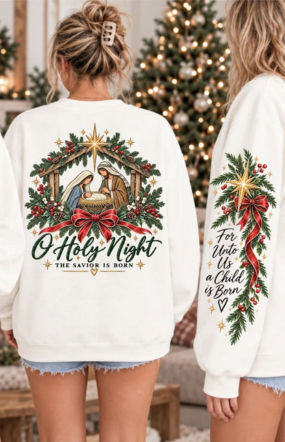 O Holy Night Christmas Nativity Wreath printed garment design preview